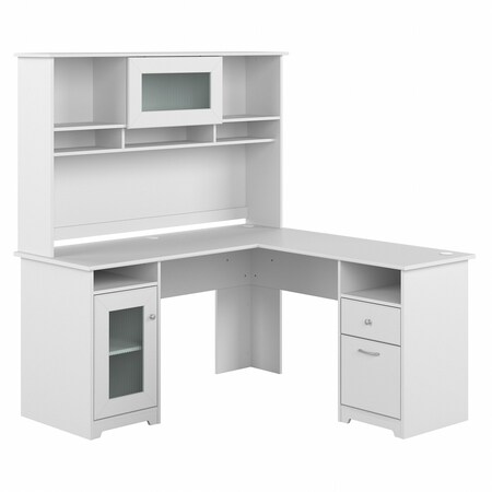 Bush Business Furniture Cabot 60W L Shaped Computer Desk W/ Hutch in White CAB001WHN